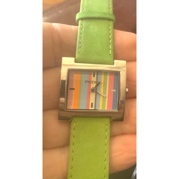 Women's 30mm Silver Tone Pedre Watch with Green Leather Band - Picture 1 of 3